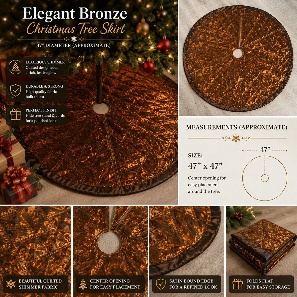 Bronze Metallic Quilted Taffeta Christmas Tree Skirt 47